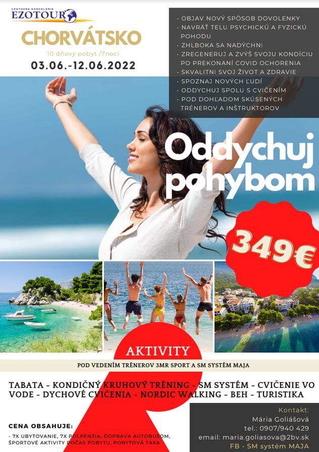 plagat s ponukou pobyt 10 dni v chorvatsku, aktivna dovolenka zs trenermi 3mrsport a sm system maja